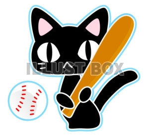 野球と猫のイラストカット