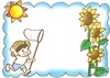 夏の太陽　ひまわりと子供フレーム　飾り枠