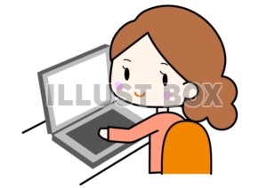 パソコン仕事女性のイラストカット
