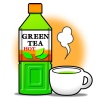 ペットボトル・熱い緑茶とカップ