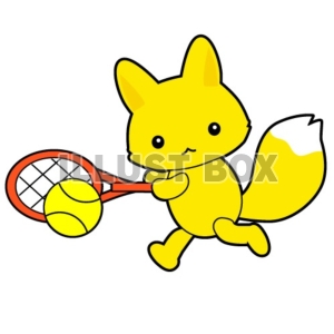 テニスをするキツネのイラストカット