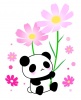 可愛いパンダとコスモスの花のイラスト