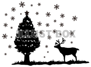 【シルエット】星のクリスマスツリーとトナカイ