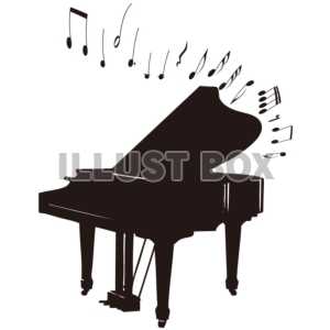 【シルエット】ピアノと音符