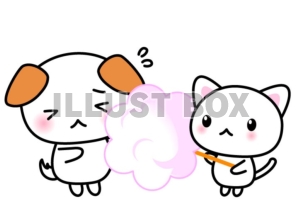 綿菓子を持つ猫と犬のイラスト