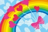 虹の大空にハート型の風船が舞うメッセージカード