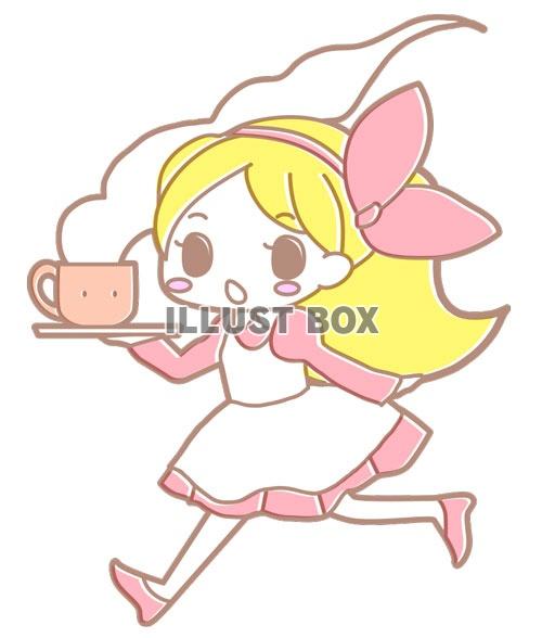 お茶を運ぶ女の子のイラスト