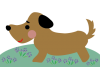 かわいい犬の野原のお散歩のイラスト