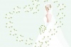 ジューンブライドの花嫁のウェディングドレスと白い花束