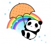 傘をさしたパンダちゃんと虹のイラスト