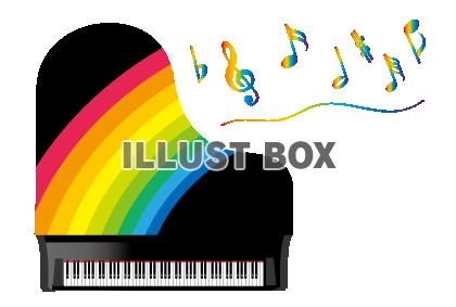 虹色模様のグランドピアノと音符記号のイラストPNG透過