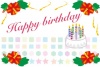 ハイビスカスの誕生日カードとバースデーケーキのイラスト