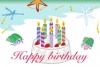 海辺のヤドカリとヒトデとバースデーケーキの７月誕生日カード