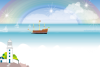 灯台と船と虹のメッセージカードPNG