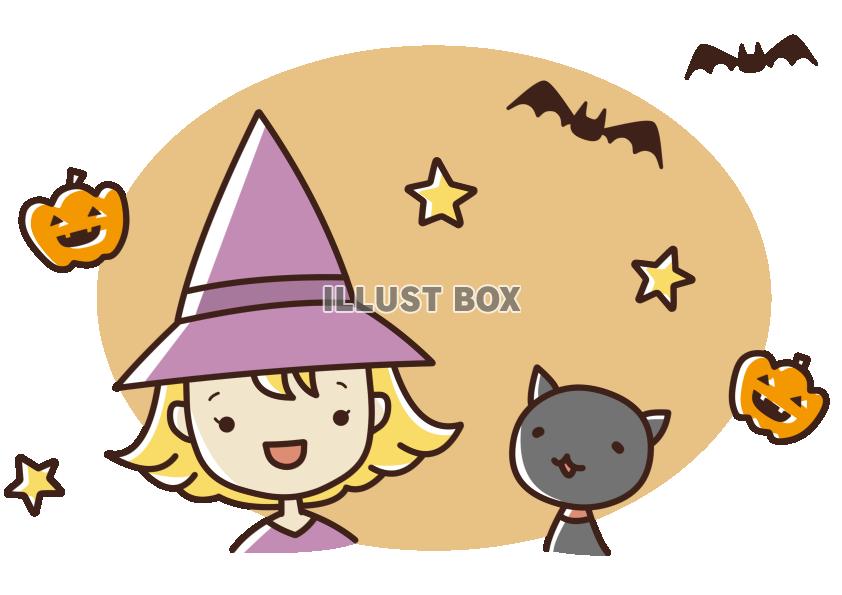 ハロウィンの魔女と黒猫【透過PNG】