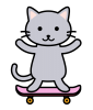 スケートボードをするネコ　(透過PNG)