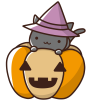 【ハロウィン素材】かぼちゃと魔女猫【透過PNG】