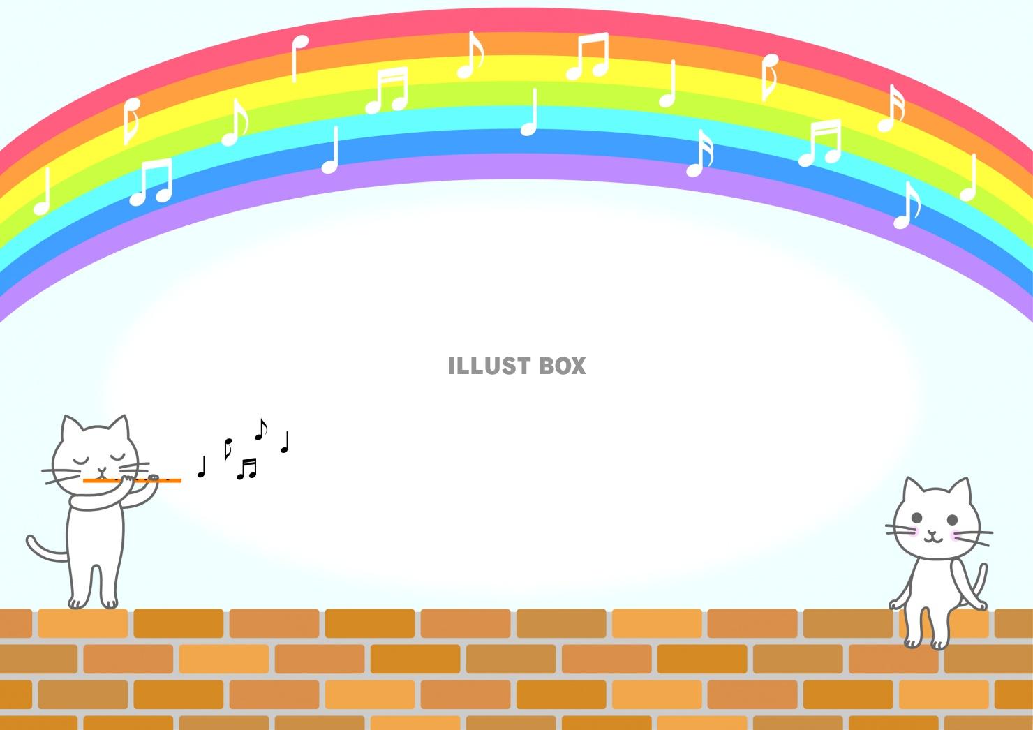 虹と猫の音楽のカード（横）