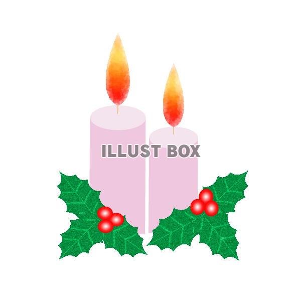 クリスマス〜キャンドルと柊（ピンク）