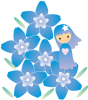 青いお花と女の子