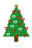 ハートの紅白の飾りの着いたクリスマスツリー透過PNG