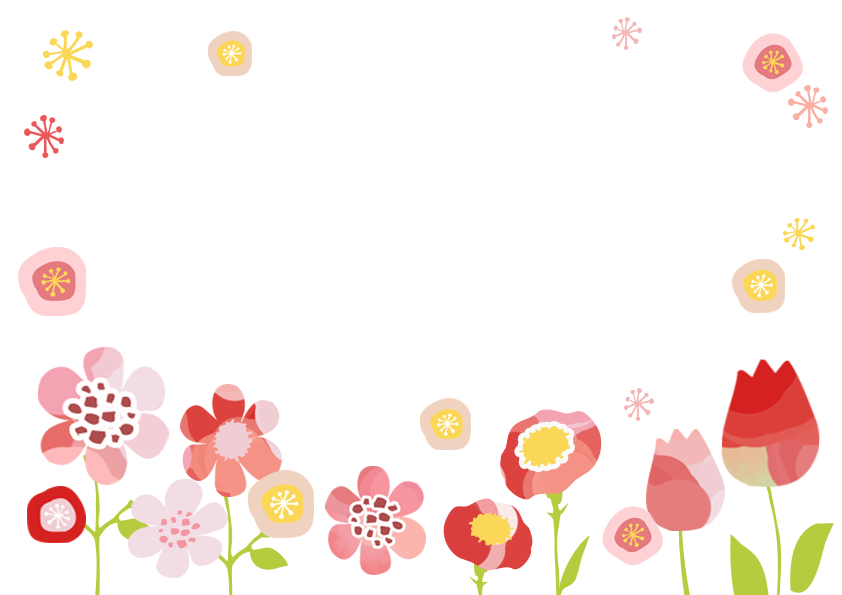 赤いお花の庭　透過PNG