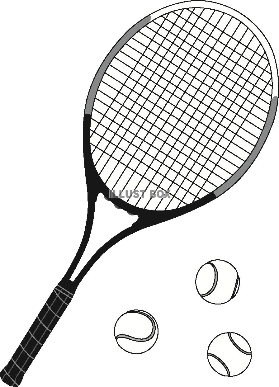 テニスラケットとボール（モノクロ）　透過png