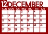2015年１２月横型のカレンダー