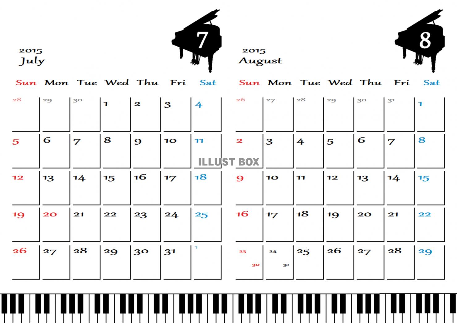 ピアノカレンダー　2015年7～8月分
