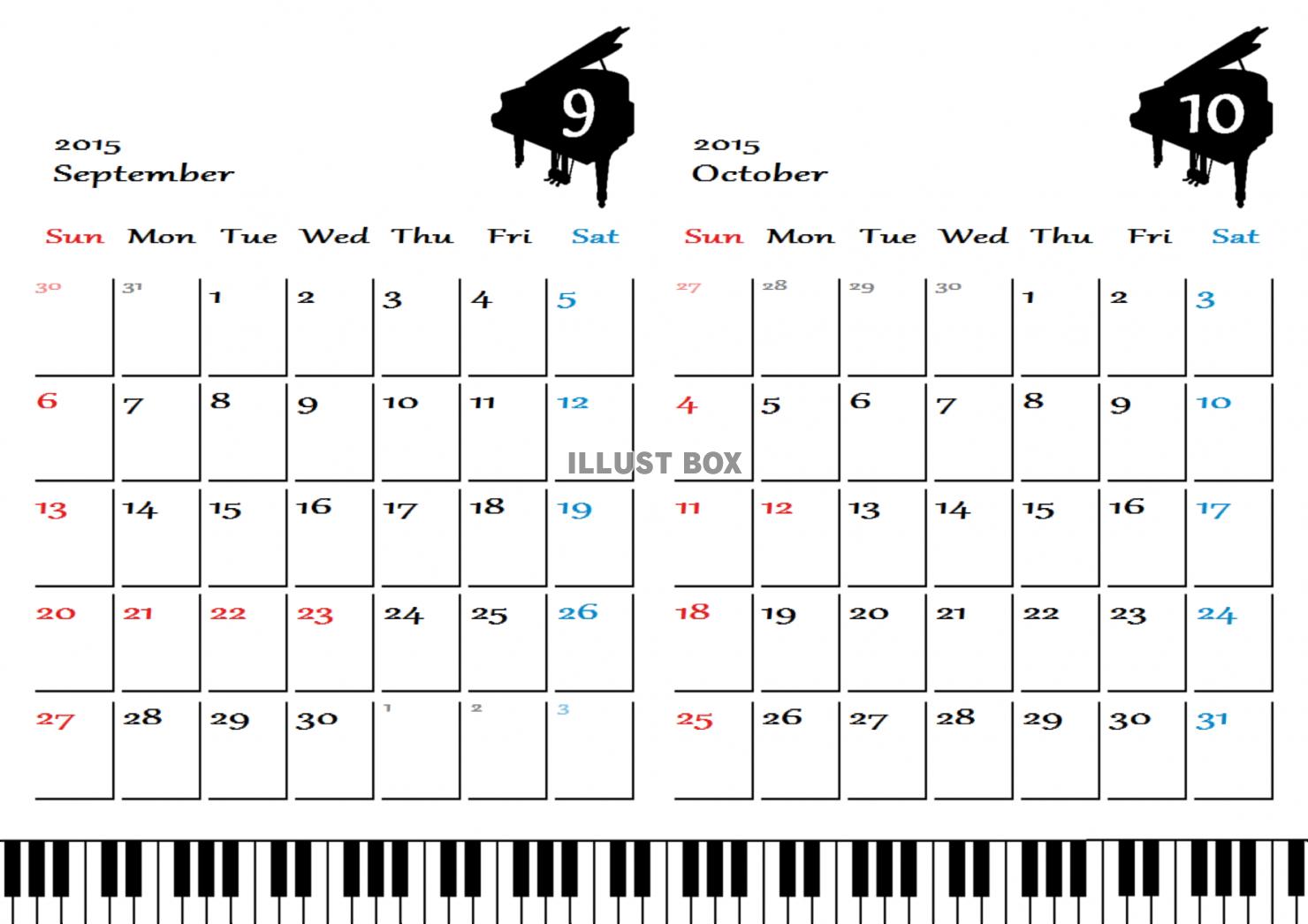 ピアノカレンダー　2015年9～10月分
