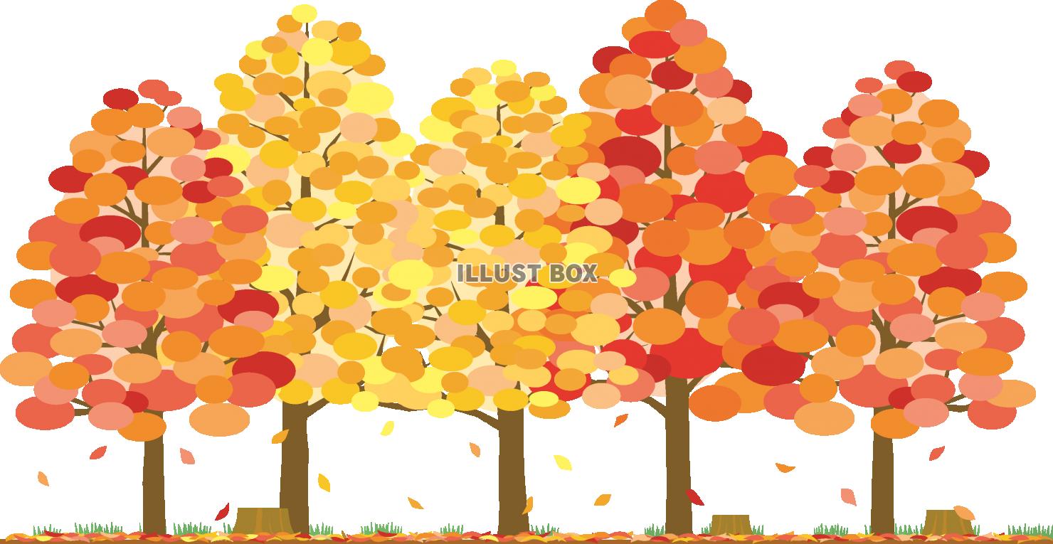 紅葉の木々が並ぶイラスト