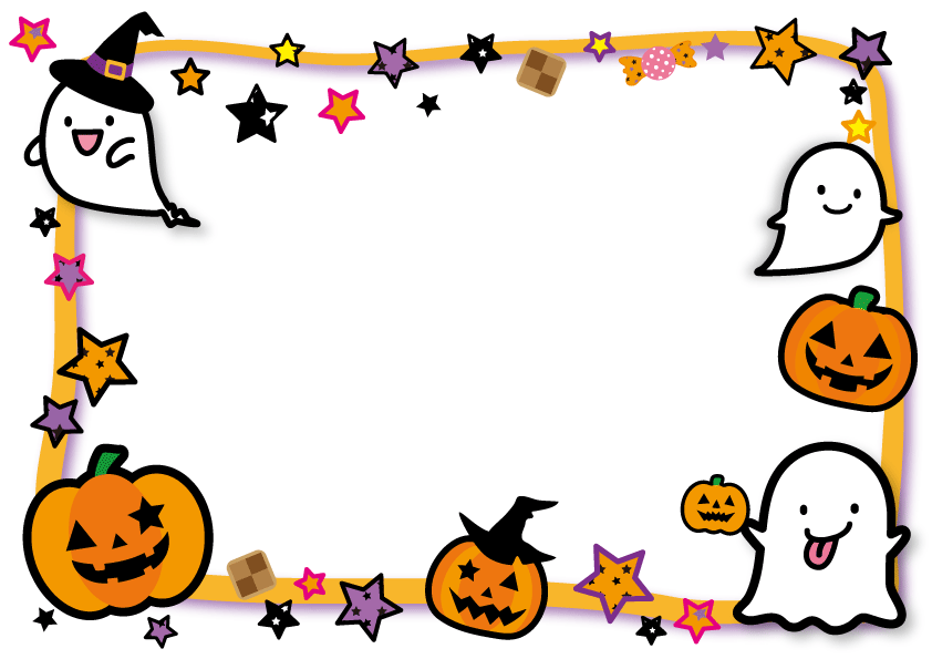 ハロウィン　おばけとジャックランタンのかわいいフレーム2【透過PNG】