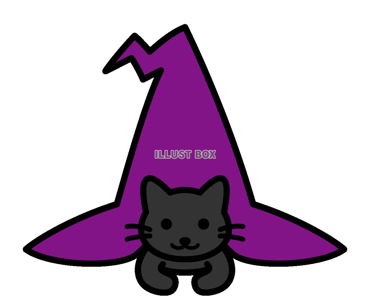黒猫と魔女の帽子のイラスト1　(透過PNG)