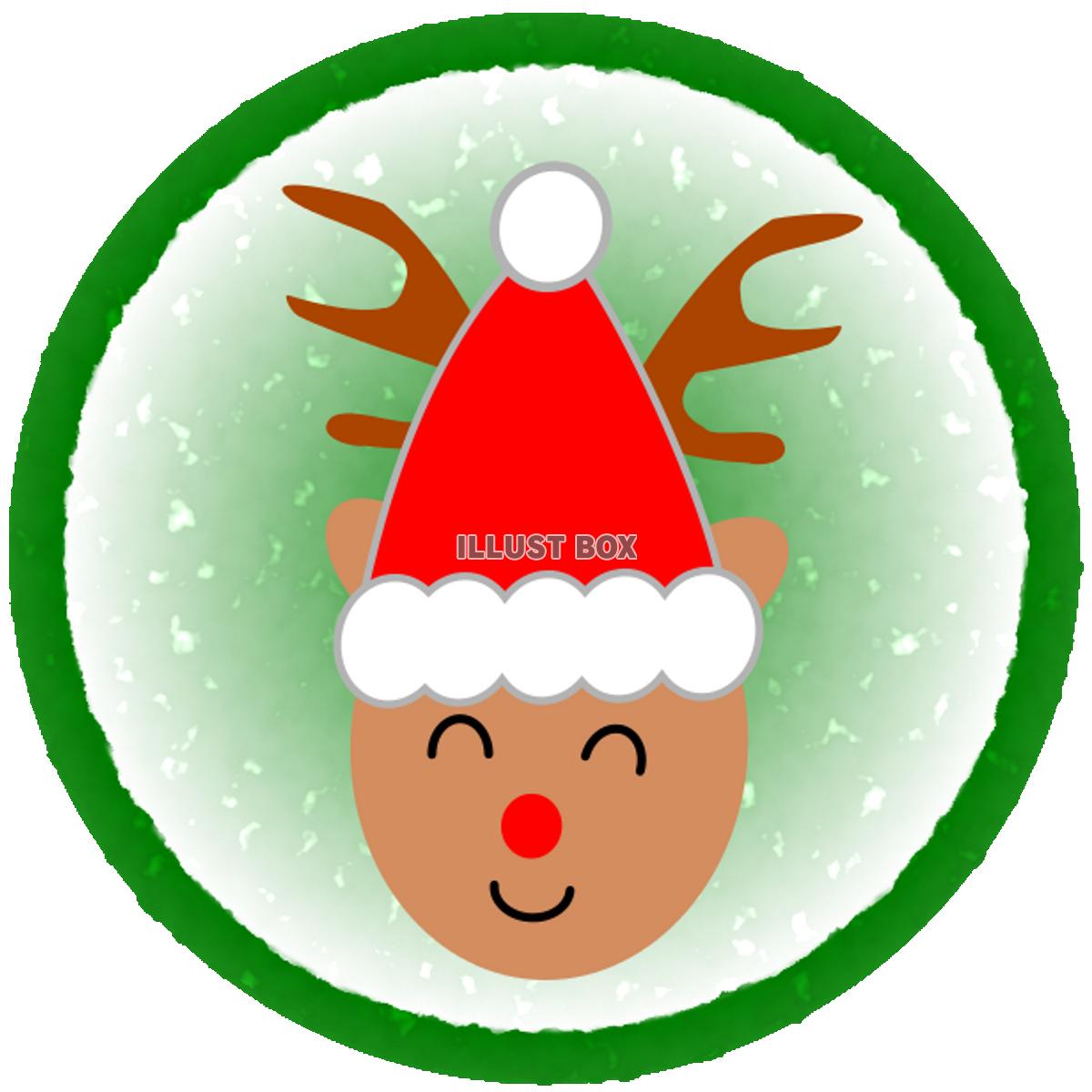 クリスマス　トナカイ　緑丸枠（透過PNG）