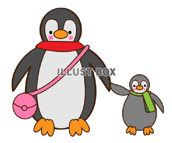 買物をするペンギンの親子