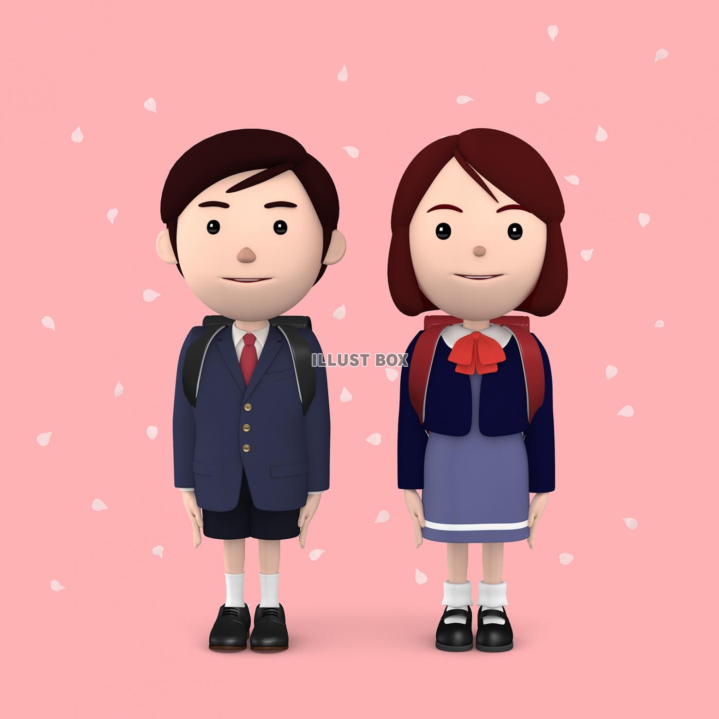 小学生 入学式の男の子と女の子01ピンク