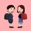 小学生 入学式の男の子と女の子05ピンク