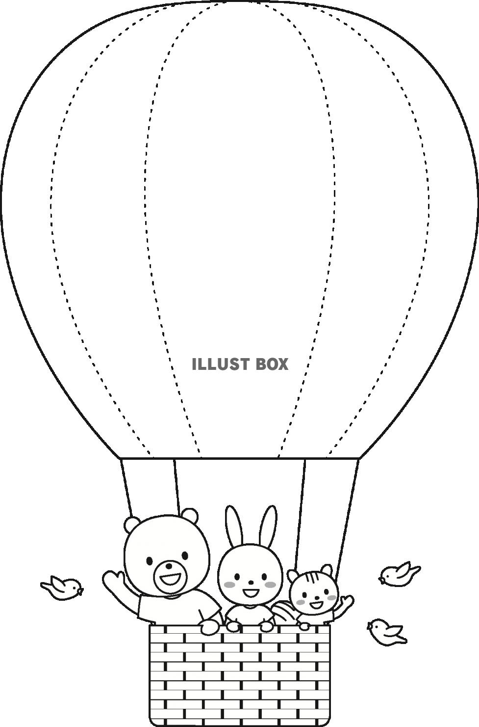 大きな気球に乗って（動物・モノクロ）