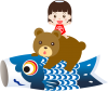 鯉のぼりに乗る熊と金太郎