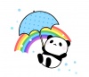 傘を持ったパンダと虹と　イラスト