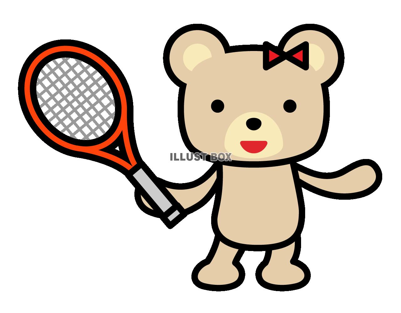 テニスをしているクマ2　(透過PNG)