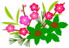 お正月のお花２（梅、千両、松の葉、竹の葉）