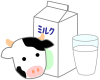 牛乳とウシ（ミルク、紙パック、コップ、飲み物、飲料、夏、うし）