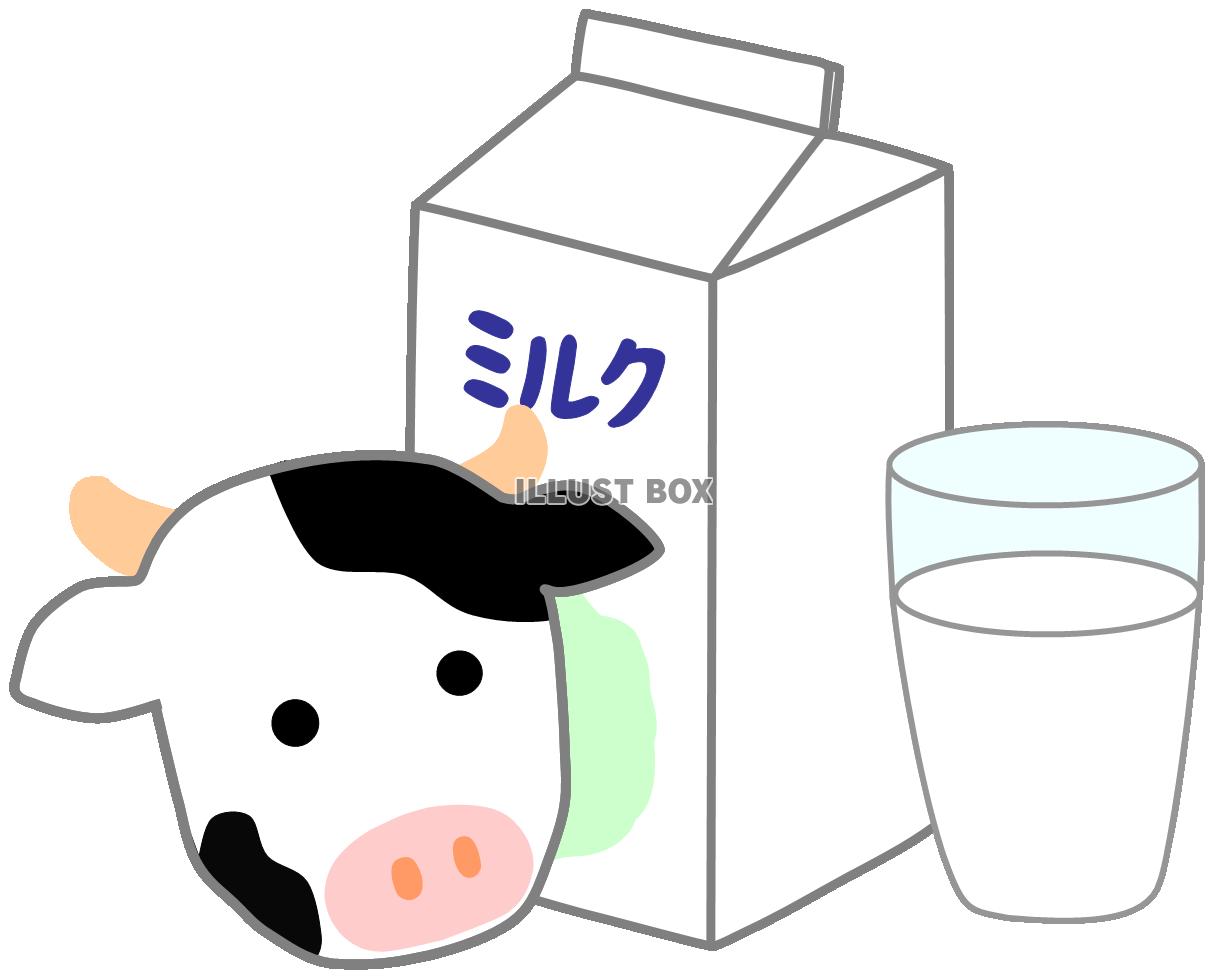 牛乳とウシ（ミルク、紙パック、コップ、飲み物、飲料、夏、うし...