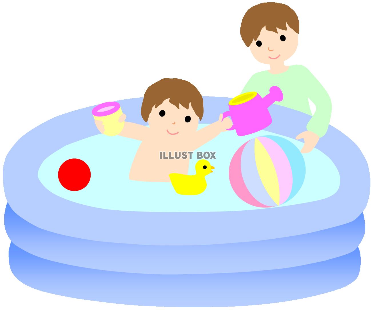 ビニールプール５（夏、おかあさん、子供、幼児、水遊び、あひる...