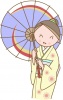 和傘をさした着物姿の女性