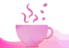 アロマ広がるピンクのコーヒーカップイラスト