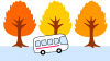 紅葉の並木とバス　赤（秋の行楽、旅行、遠足）