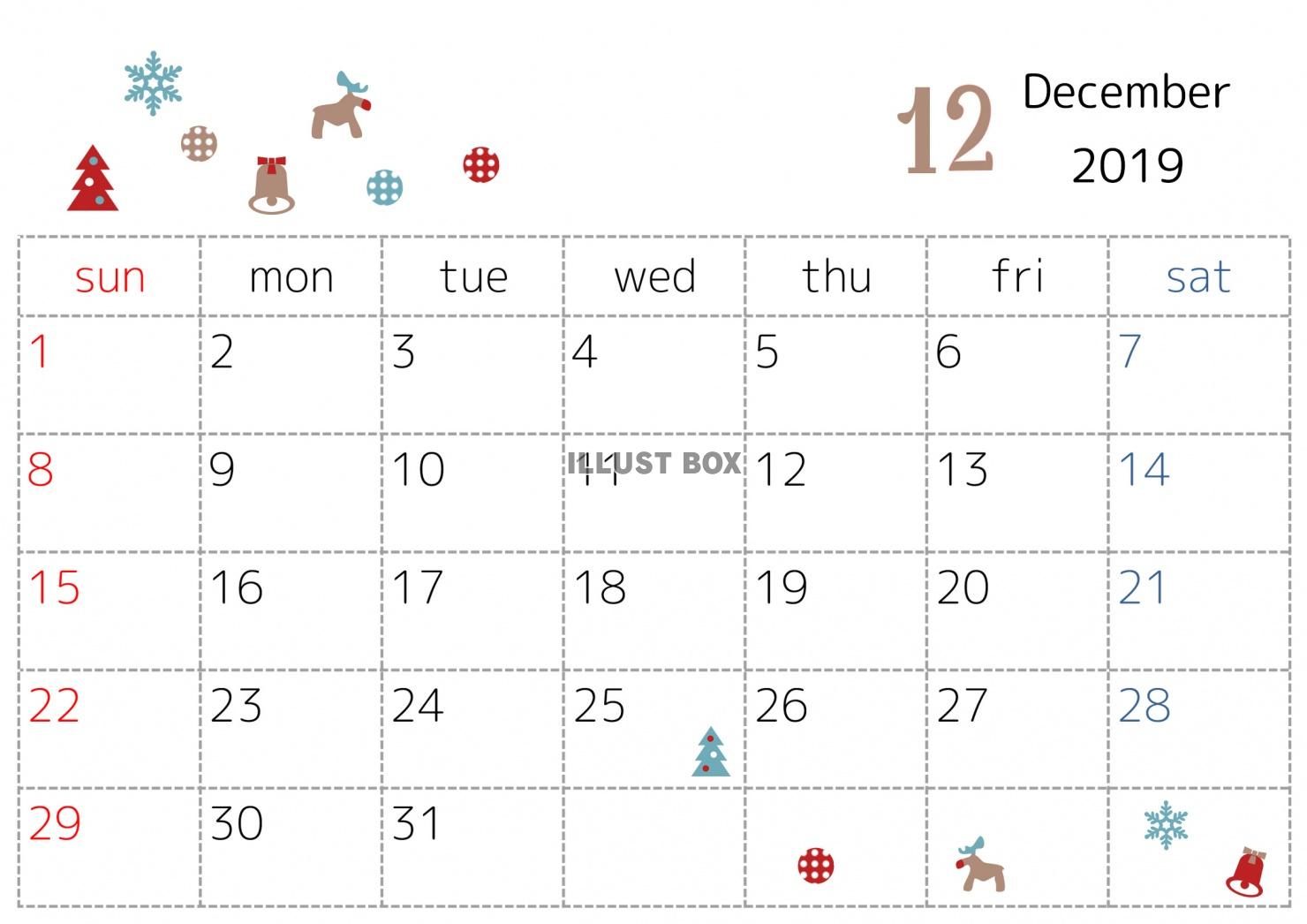 2019年12月カレンダー　ドットとモチーフ