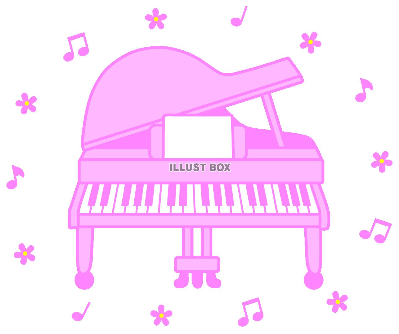 ピンクのピアノ１（音符・お花・楽器）